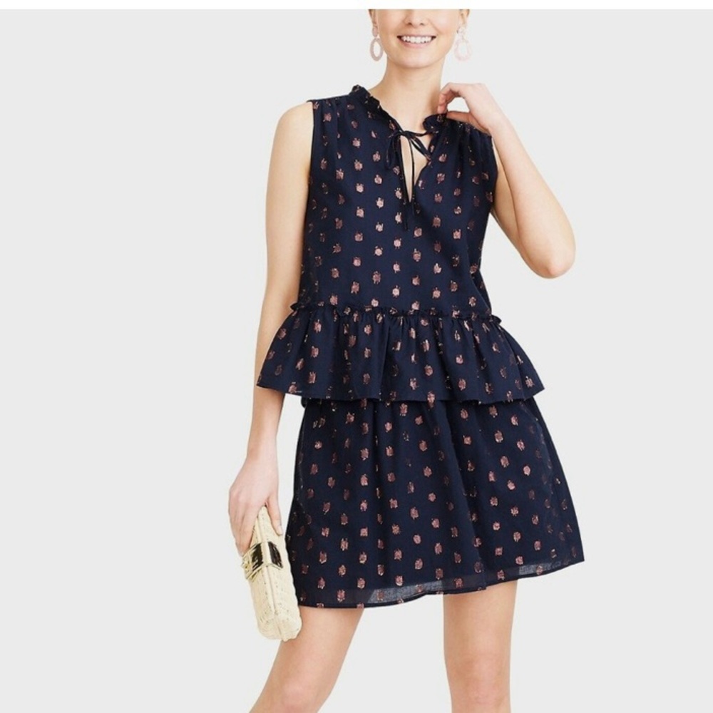 J. Crew navy and Gold Peplum set
